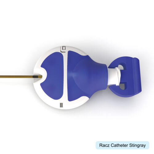 A close-up of a racz catheter stingray.