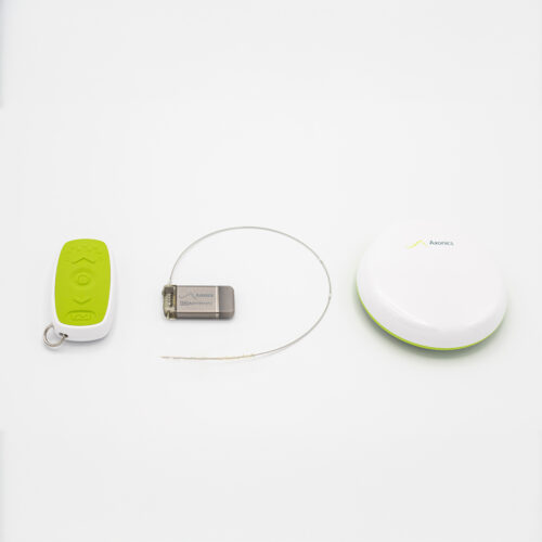The Axonics System controller, device, and case, from left to right.