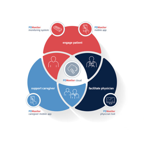 A Venn diagram showing the crossover between patients, caregivers, and physicians.