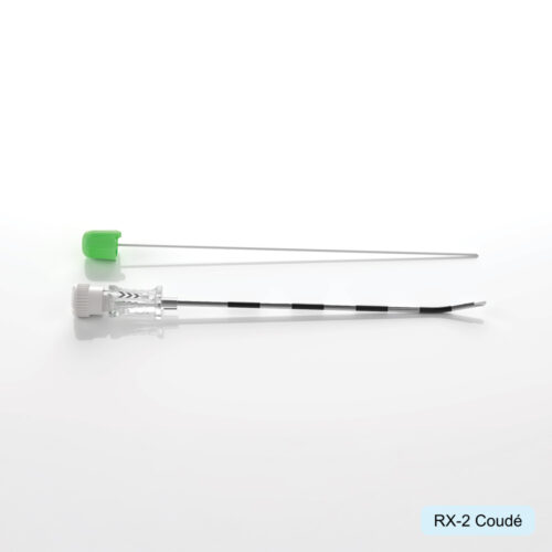 A close-up of a single RX-2 Coude introducer needle.