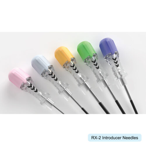 A line-up of RX-2 introducer needles in various colours.