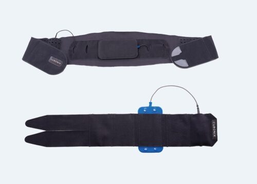 A front and back view of the wearable part of the Freedom System.